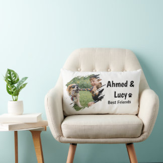 Custom Boy & Dog Best Friends Brush Art Lumbar Pillow