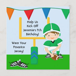 Custom Boy in Green Football Birthday Invitation