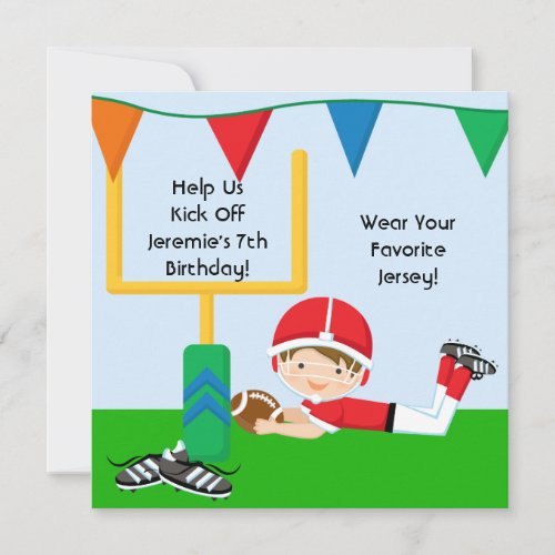 Custom Boy in RedFootball Birthday Invitation