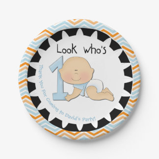 Custom Boy Look Who's 1 First Birthday Paper Plate
