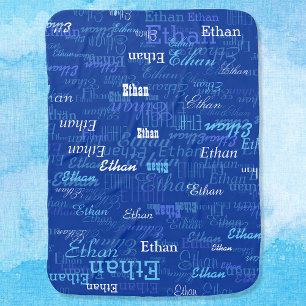 Custom boy name, personalized blue front & back baby blanket