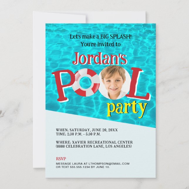 Custom Boy Photo Birthday Swimming Pool Party  Invitation (Front)