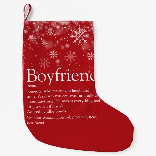 Custom Boyfriend Definition Quote Holiday Snow Sma Small Christmas Stocking (Front)