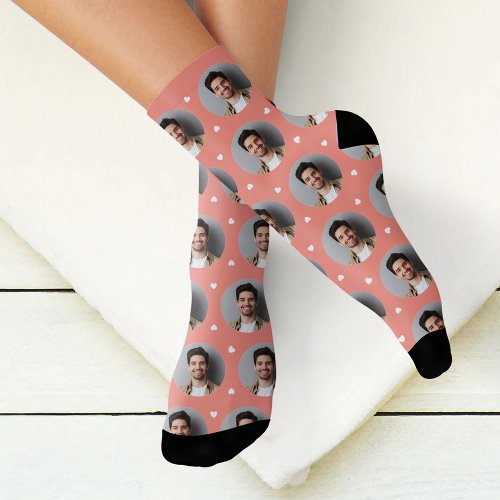 Custom Boyfriend Photo Coral Pink Love Socks