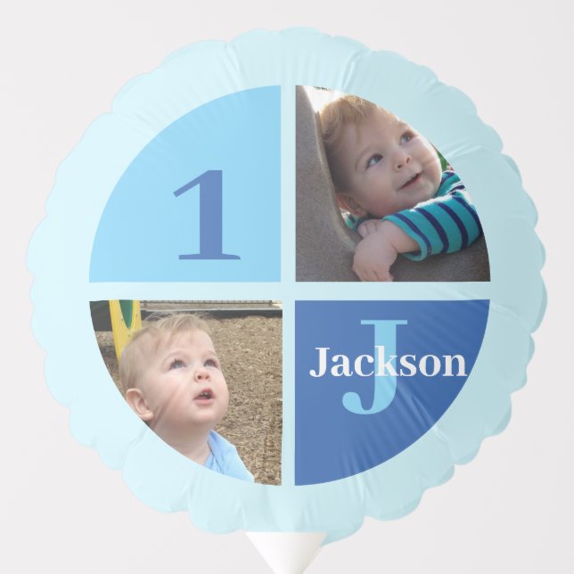 Custom Boys 1st Birthday Photo Blue Birthday Party Balloon (Front)