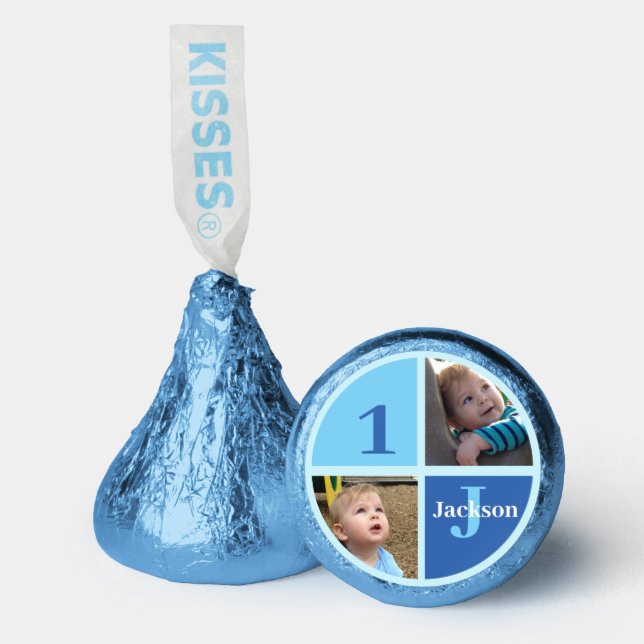 Custom Boys 1st Birthday Photo Blue Birthday Party Hershey®'s Kisses® (Front)