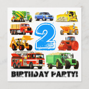 Custom Boy's 2nd Birthday Construction Truck Party Invitation