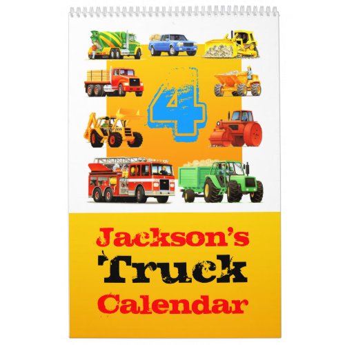 Custom Boys 4th Birthday Construction Truck Calendar