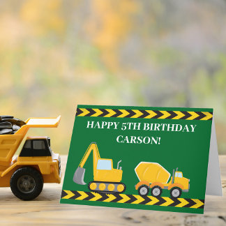 Custom Boys Birthday Dump Truck Excavator Green Card