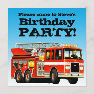 Custom Boy's Birthday Fire Truck Party Invitation