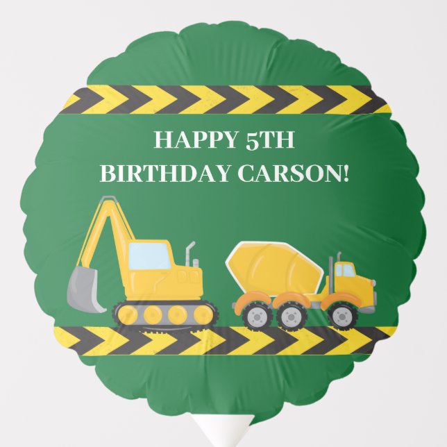 Custom Boys Birthday Green Construction Truck Balloon (Front)