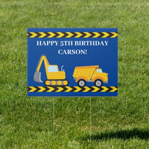 Custom Boys Construction Birthday Party Blue Yard Sign