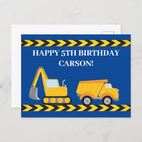 Custom Boys Construction Truck Blue Happy Birthday Postcard