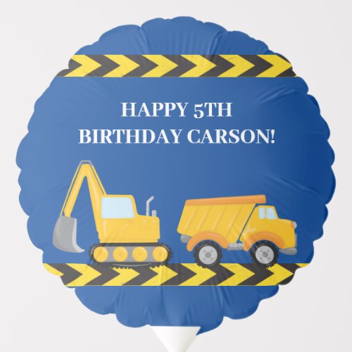 Custom Boys Construction Truck Happy Birthday Blue Balloon