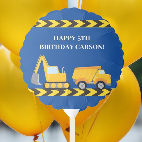 Custom Boys Construction Truck Happy Birthday Blue Balloon