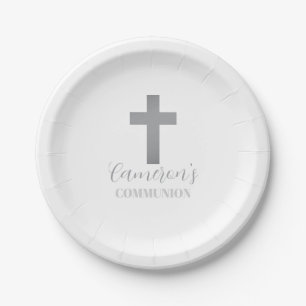Custom Boys Cross Communion Collection Paper Plates