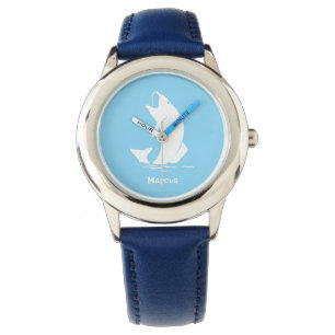 Custom boys fishing sport fisher blue white watch