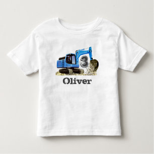 Custom Boy's Name 3rd Birthday Digger Excavator Toddler T-shirt