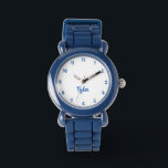 Custom Boys Name Blue Strap kids  Watch<br><div class="desc">Custom Boys Name blue Strap Kids Watch fun cool boy blue strap, Simply type in the name. Go ahead create a wonderful, Custom, personalized, kids boys stainless steel case, wrist watch. custom watch for the lil boys in your life -son, brother, niece, grandson, godson, stepson. Makes a great custom gift...</div>