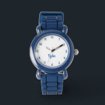 Custom Boys Name Blue Strap kids  Watch<br><div class="desc">Custom Boys Name blue Strap Kids Watch fun cool boy blue strap, Simply type in the name. Go ahead create a wonderful, Custom, personalized, kids boys stainless steel case, wrist watch. custom watch for the lil boys in your life -son, brother, niece, grandson, godson, stepson. Makes a great custom gift...</div>
