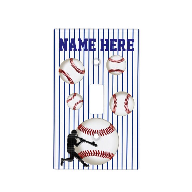 Custom Boy's NAME on Baseball Light Switch Cover (Front)