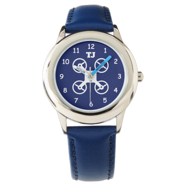 Custom boy's watch with monogram and drone logo (Front)