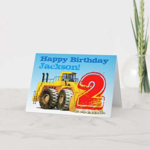 Custom Boys Yellow Digger 2nd Birthday Card