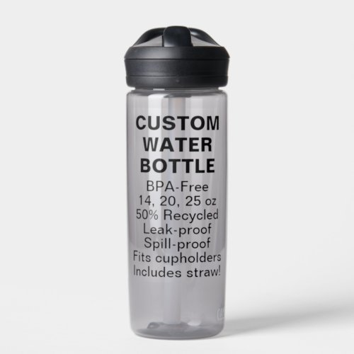 Custom BPA_Free Water Bottle 20oz CHARCOAL GREY