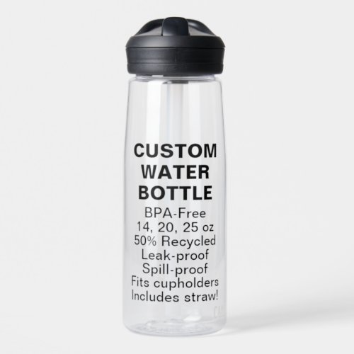Custom BPA_Free Water Bottle 25oz CLEAR with Straw