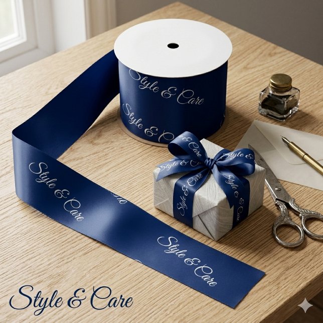 Custom Brand Name Pattern Stylish Navy Satin Ribbon (Custom Brand Name Pattern Stylish Navy Satin Ribbon)