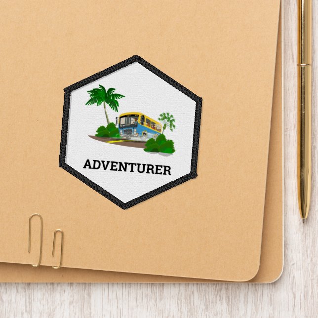 Custom Branded Adventurer Text Camper Van Palm Patch (On Folder)