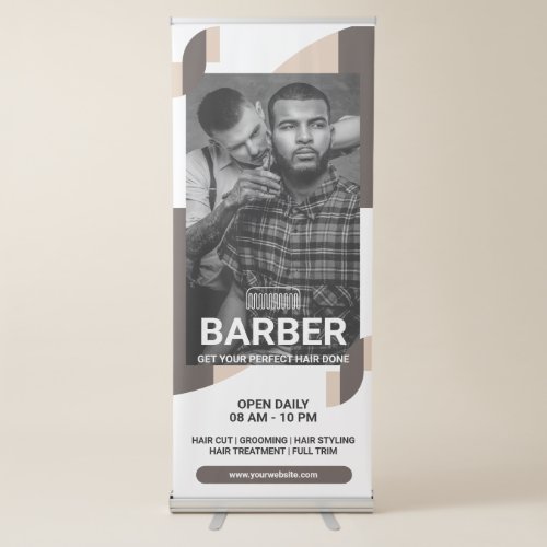 Custom Branded Barber Shop Vertical  Retractable Banner