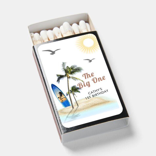 Custom Branded Beach Summer 1st Birthday  Matchboxes (Front Open)