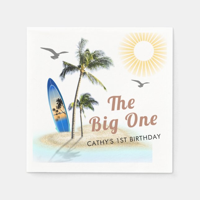 Custom Branded Beach Summer 1st Birthday Napkins (Front)