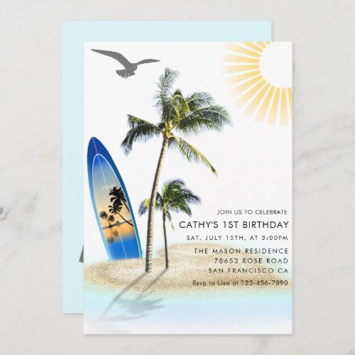 Custom Branded Beach Summer Neutral 1st Birthday  Invitation