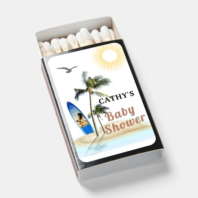 Custom Branded Beach Surf Baby Shower Matchboxes (Front Open)