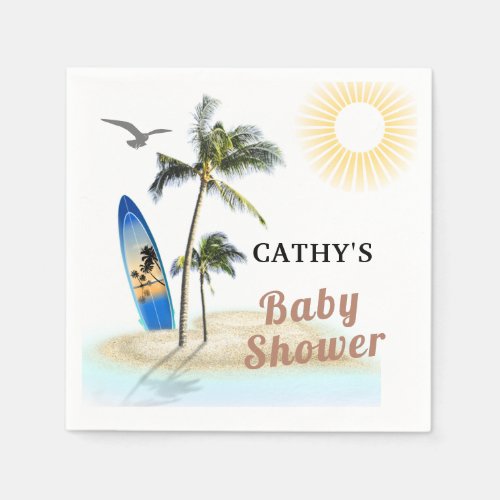 Custom Branded Beach Surf Baby Shower Paper Napkin