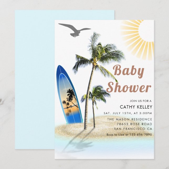 Custom Branded Beach Surfing Baby Shower  Invitation (Front/Back)