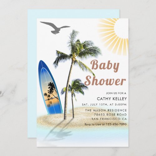 Custom Branded Beach Surfing Baby Shower  Invitation