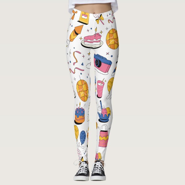 Custom Branded Birthday in Blue Pink Orange Leggings (Front)