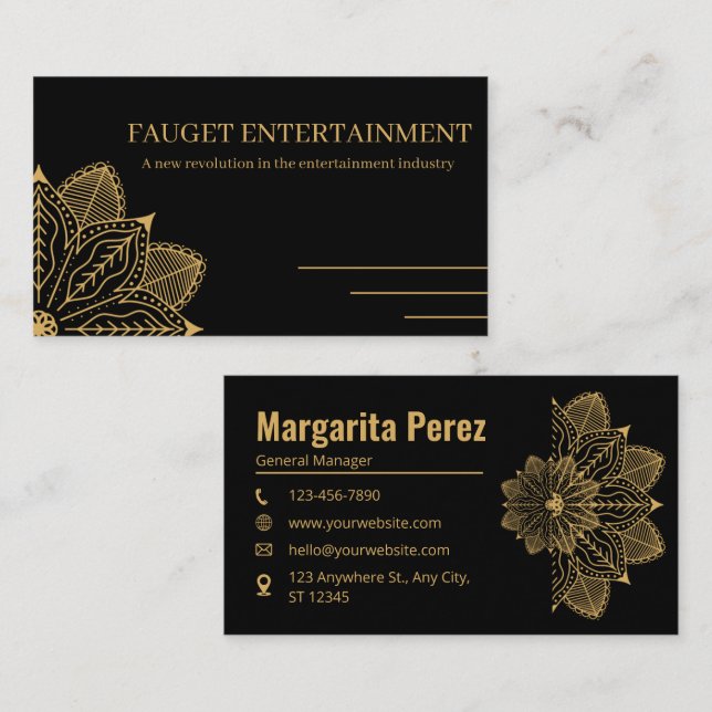 Custom Branded Black & Gold Elegant Name  Business Card (Front/Back)