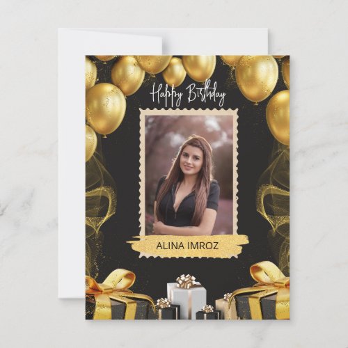 Custom Branded Black Gold Luxury Happy Birthday  Holiday Card