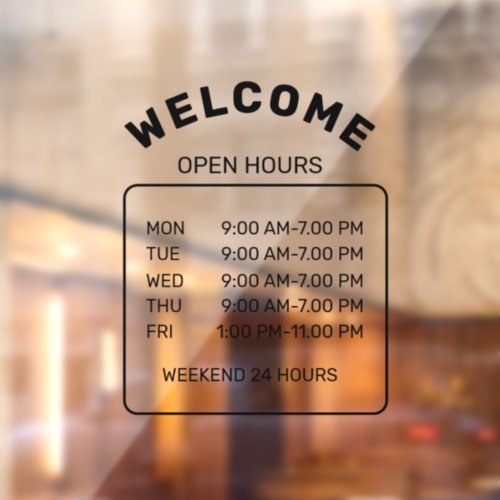Custom Branded Black Minimalist Open_Hours Cafe  Window Cling