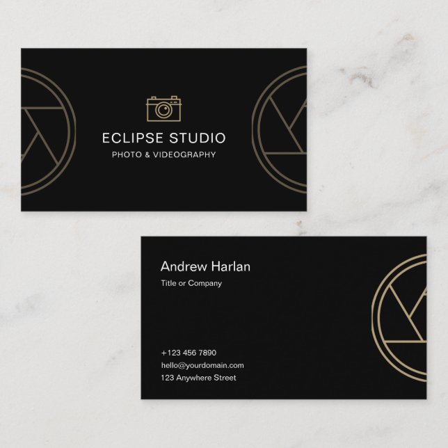 Custom Branded Black Minimalist Photographer  Business Card (Front/Back)