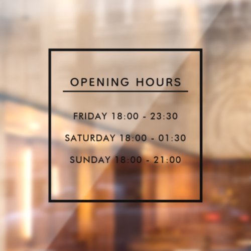 Custom Branded Black Restaurant Opening Hours Window Cling