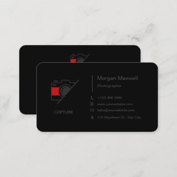 Custom Branded Black Simple Clean Photography  Business Card by FlexiDesignHub at Zazzle
