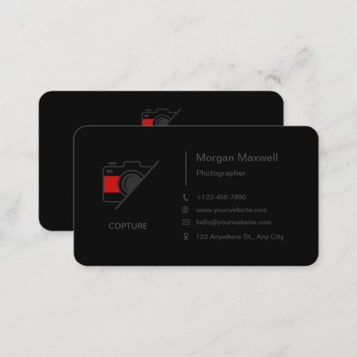 Custom Branded Black Simple Clean Photography  Business Card