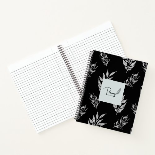 Custom Branded Black White Floral Notebook