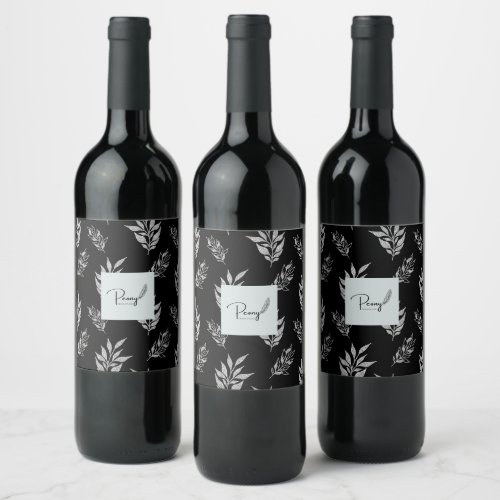 Custom Branded Black White Floral Wine Label