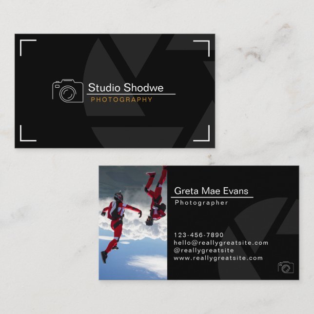 Custom Branded Black White Modern Photography  Business Card (Front/Back)